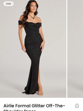 Windsor Black Glitter Off-Shoulder Gown